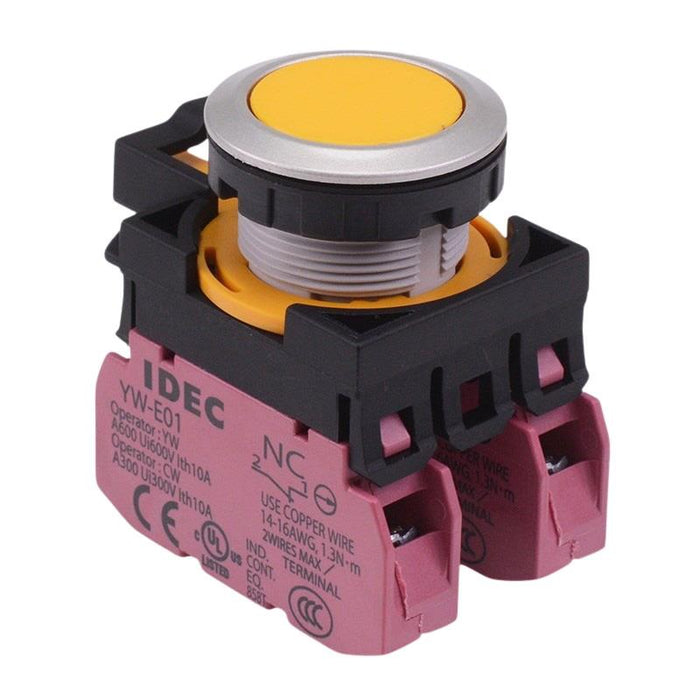 CW4B-M1E02Y Yellow Metallic Momentary Push Button Switch 2NC IP65 IDEC