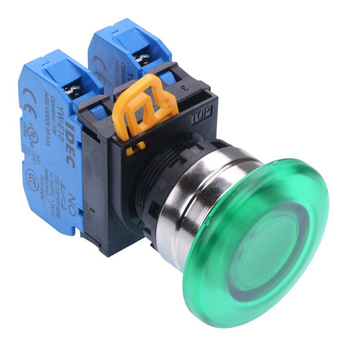 YW4L-M4E20Q0G Green 22mm Metal Bezel Mushroom Momentary Push Button Switch 2NO IP65 IDEC