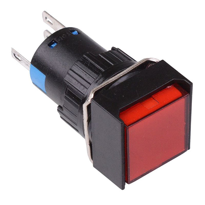 Red Square Latching 16mm Push Button Switch NO/NC 12V