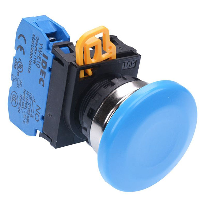 YW4B-A4E10S Blue 22mm Metal Bezel Mushroom Maintained Push Button Switch NO IP65 IDEC