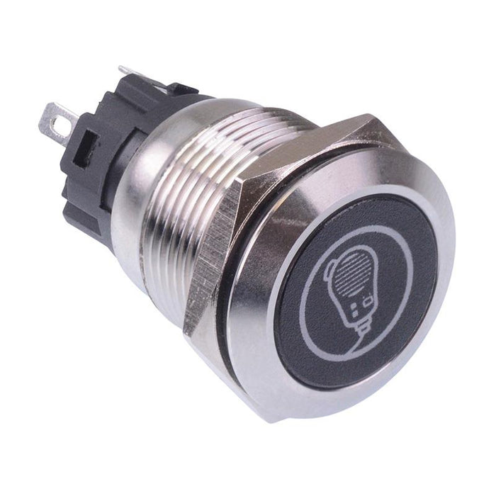 Radio' Blue LED Latching 19mm Vandal Push Button Switch SPDT 12V