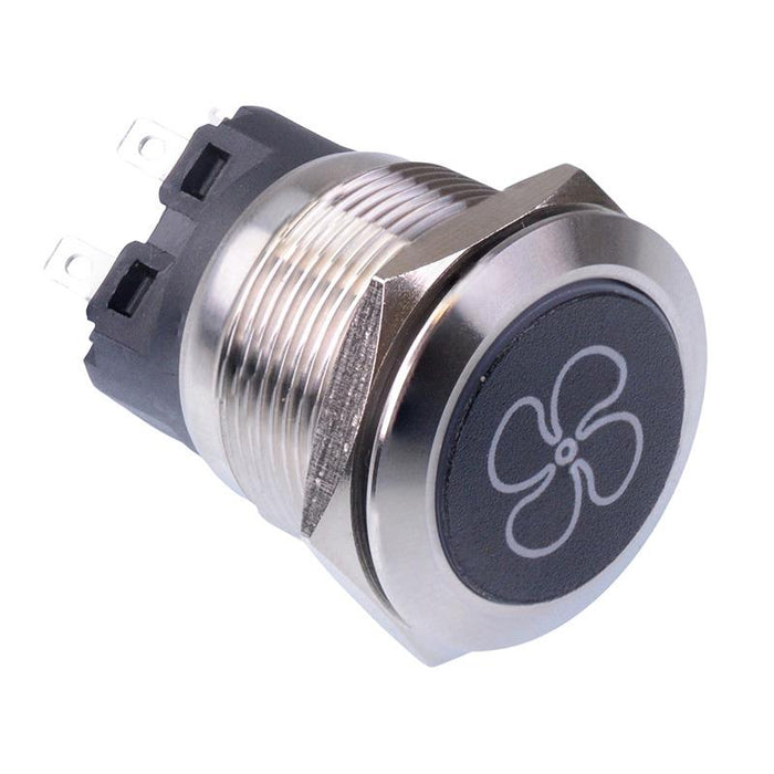 Fan' White LED Latching 22mm Vandal Push Button Switch SPDT 12V