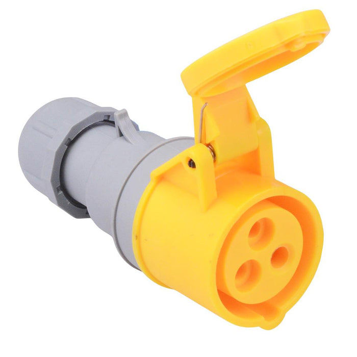 Yellow 16A 110V 2P+E Industrial Inline Socket IP44