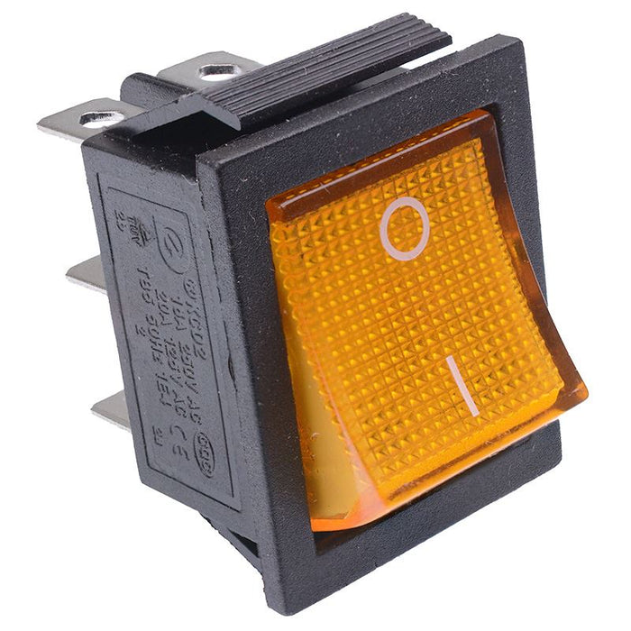 Yellow illuminated On-On Rectangle Rocker Switch 220V DPDT