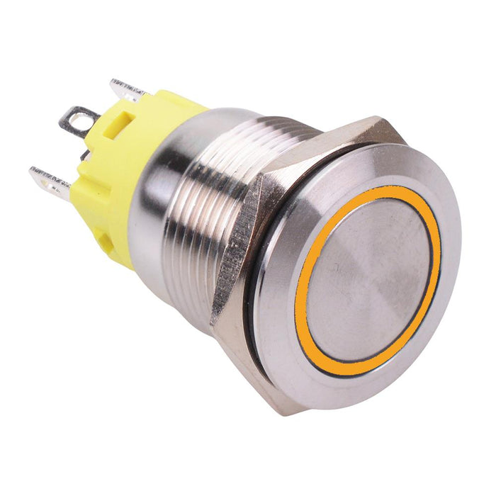 Yellow LED On-On Latching 19mm Vandal Resistant Push Button Switch SPDT