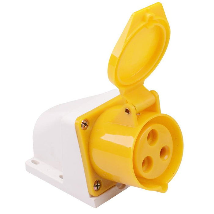 Yellow 32A 110V 2P+E Industrial Surface Mount Socket IP44