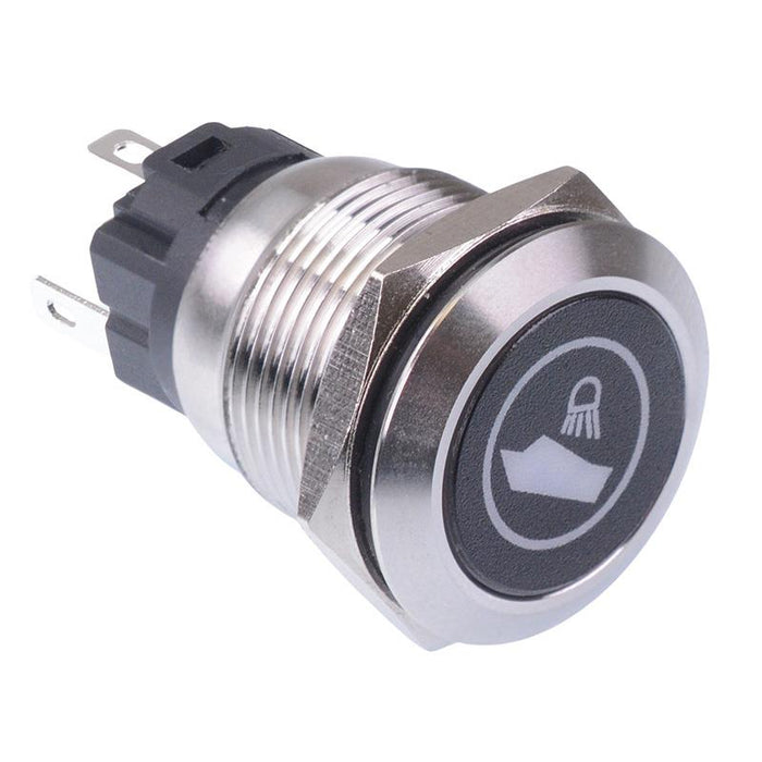 Boat Deck Light (Mirrored)' Red LED Momentary 19mm Vandal Push Button Switch SPDT 12V