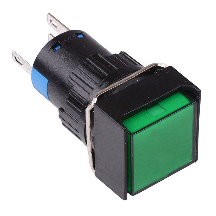 Green Square Momentary 16mm Push Button Switch NO/NC 12V