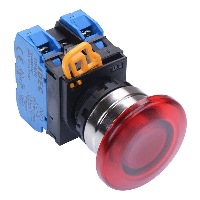 YW4L-M4E20Q3R Red 12V illuminated 22mm Metal Bezel Mushroom Momentary Push Button Switch 2NO IP65 IDEC