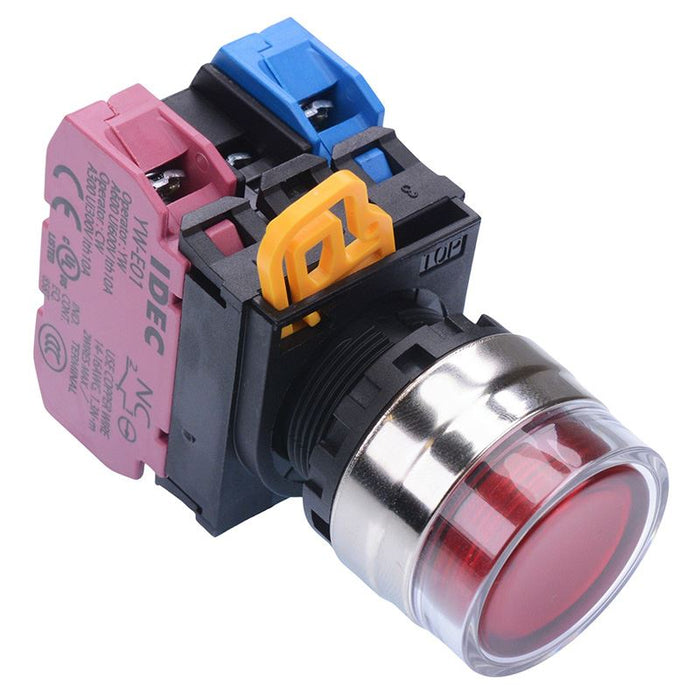 YW4L-AF2E11Q3R Red 12V illuminated 22mm Metal Bezel Maintained Shrouded Push Button Switch 1NO-1NC IP65 IDEC