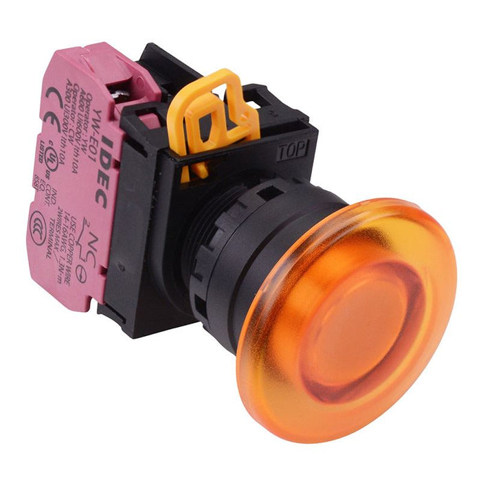 YW1L-A4E01Q3A Amber 12V illuminated 22mm Mushroom Maintained Push Button Switch NC IP65 IDEC