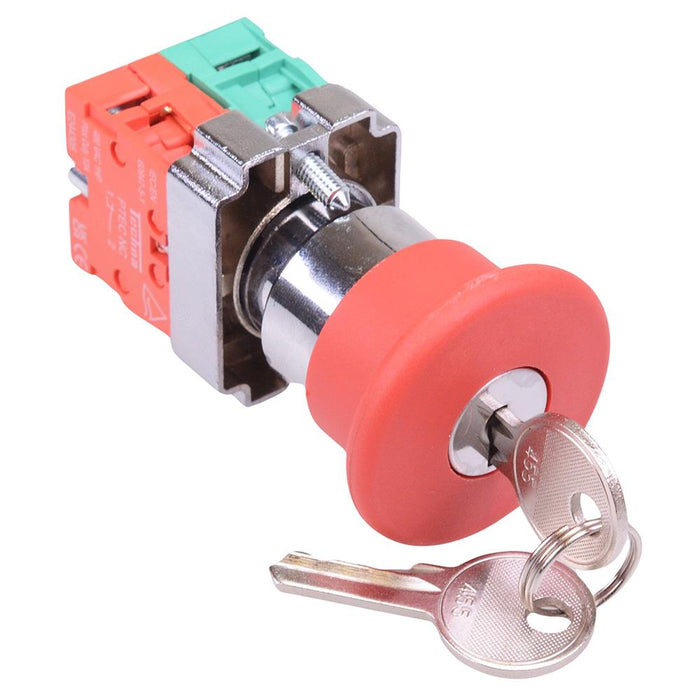 Techna PtecMetMushK40 Key Release 40mm Emergency Stop Button Switch 10A 1NO-1NC