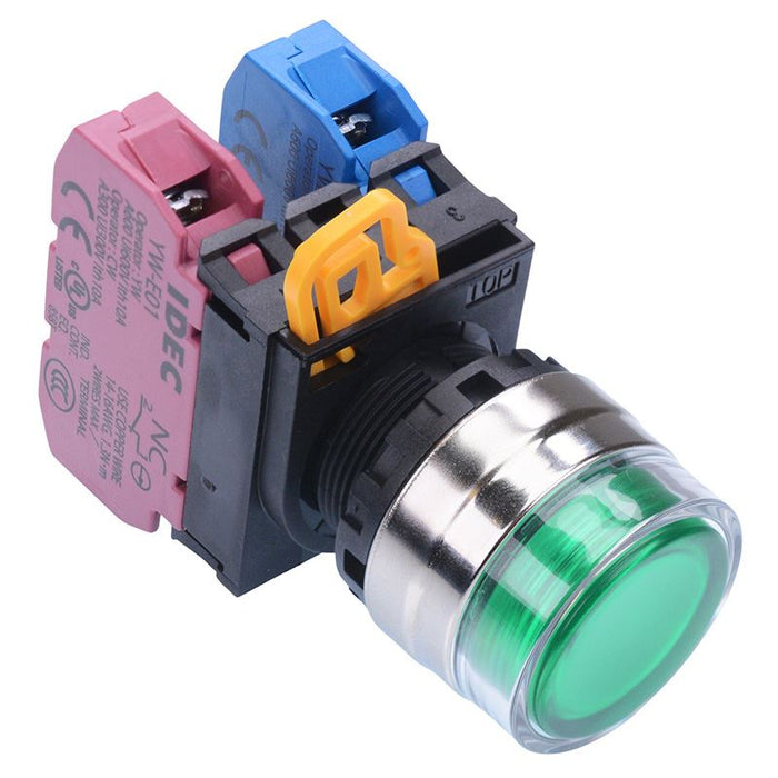 YW4L-MF2E11Q0G Green 22mm Metal Bezel Momentary Shrouded Push Button Switch 1NO-1NC IP65 IDEC