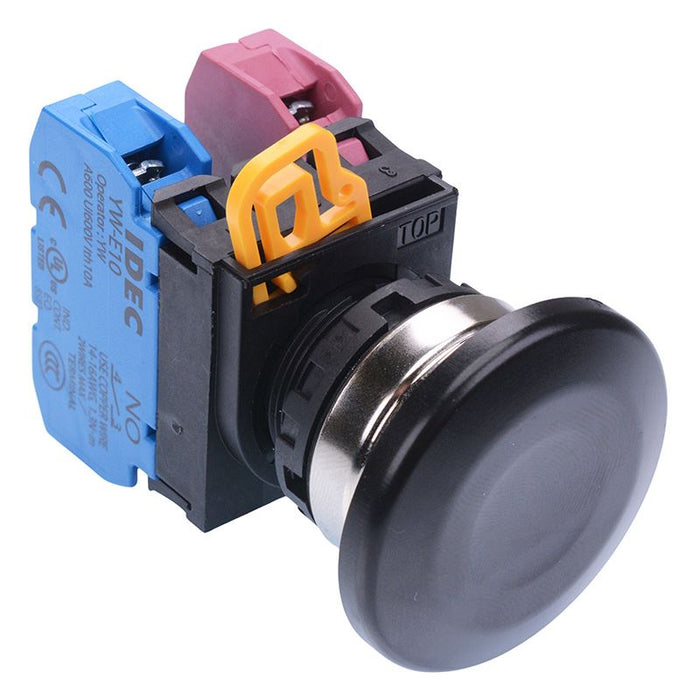 YW4B-A4E11B Black 22mm Metal Bezel Mushroom Maintained Push Button Switch 1NO-1NC IP65 IDEC