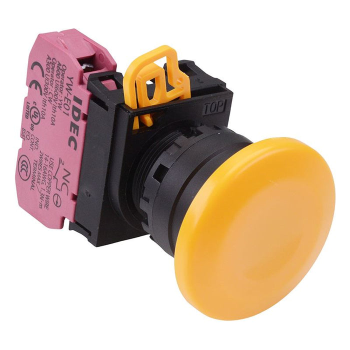 YW1B-A4E01Y Yellow 22mm Mushroom Maintained Push Button Switch NC IP65 IDEC