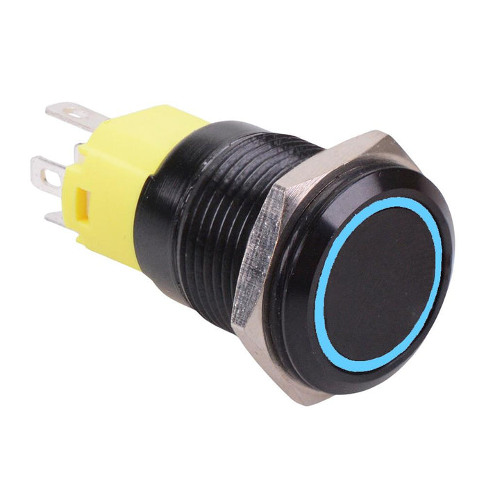 Blue LED On-On Latching 16mm Black Vandal Resistant Push Button Switch SPDT