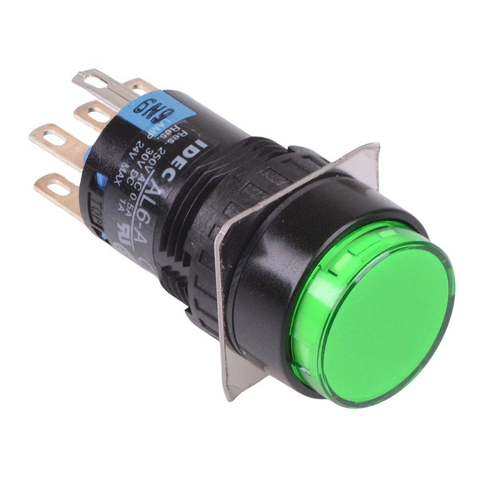 AL6M-M24PG Green 16mm 24V Momentary Round illuminated Push Button Switch IP65 DPDT