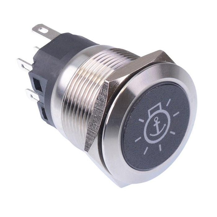 Mooring Light' Blue LED Momentary 22mm Vandal Push Button Switch SPDT 12V